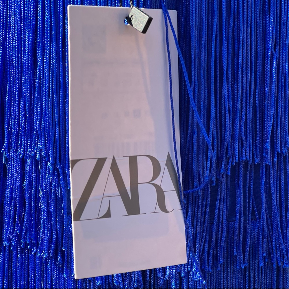 Zara Women’s Blue Fringe Mini Dress Sz S NWT Maximalism Holiday Cocktail Party - Picture 3 of 10